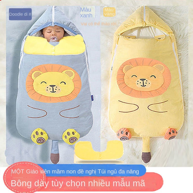 Túi ngủ bốn mùa bông nguyên chất cho trẻ sơ sinh và nhỏ được làm dày, dây đai bảo vệ bụng của em bé chống đá kinh hoàng,