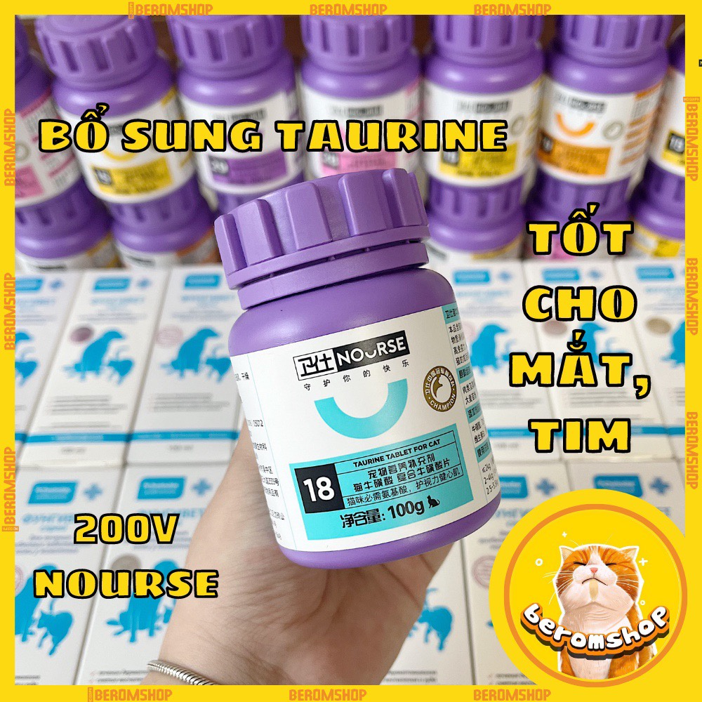 THỰC PHẨM BỔ SUNG TAURINE NOURSE 18 GIÚP SÁNG MẮT, BẢO VỆ TIM MẠCH CHO MÈO 200 VIÊN GIÁ CỰC RẺ