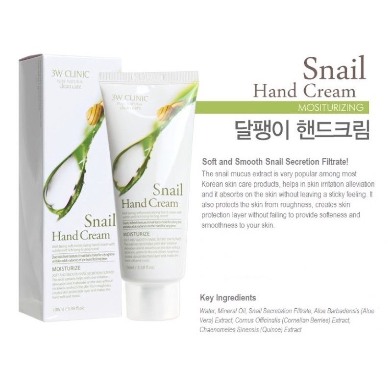 Kem dưỡng da tay Ốc Sên 3W Clinic Snail Hand Cream 100ml