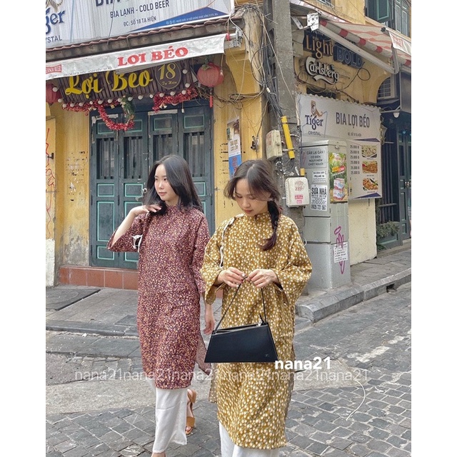Set áo dài hoa nhí ( set gồm 1 áo dài+1 quần )