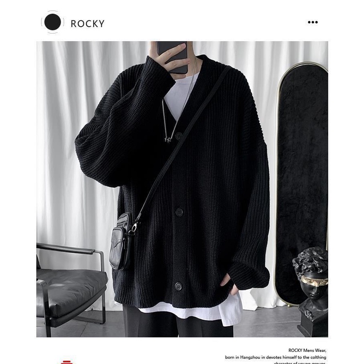 Bán Chạy!F &amp; X Áo Khoác Cardigan Len Dệt Kim Dáng Rộng Màu Trơn Phong Cách Nhật Bản Thời Trang Thu Đông Đơn Giản Dành Cho Nam