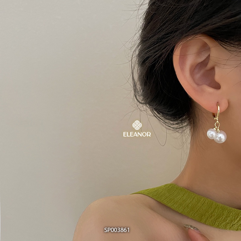 Bông tai nữ ngọc trai nhân tạo Eleanor Accessories khuyên tròn dáng thả phụ kiện trang sức xinh