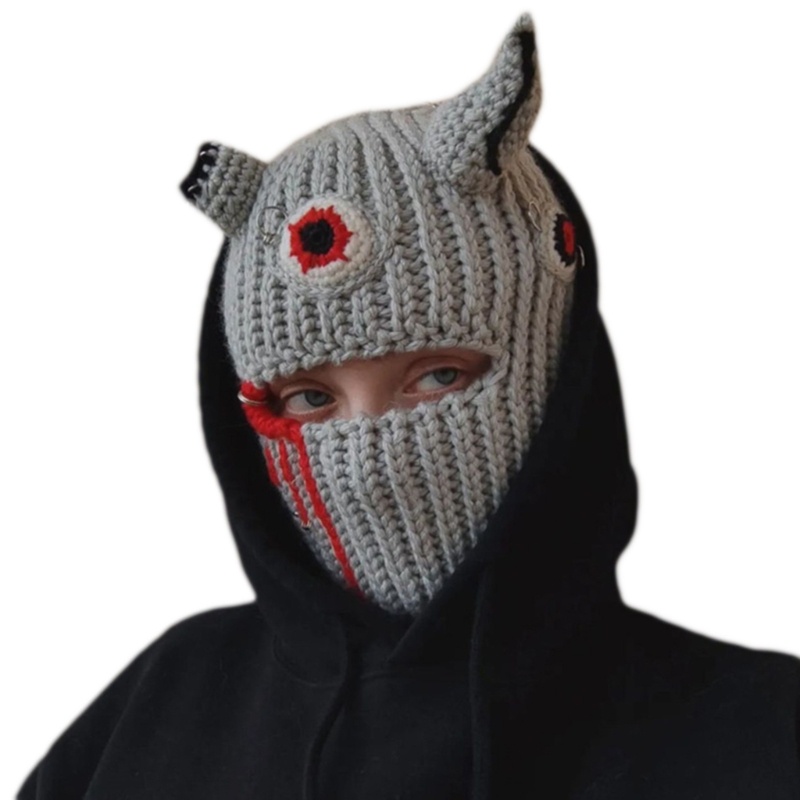 Mũ Len Trùm Đầu Giữ Ấm Bảo Vệ Toàn Diện Thiết Kế Sừng Balaclava Cho Dịp Halloween / Giáng Sinh