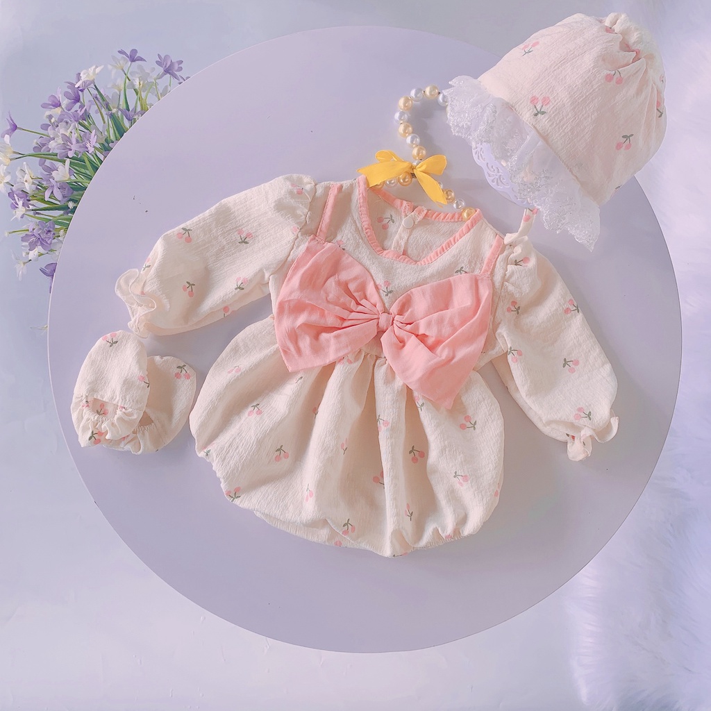 Bodysuit cho bé cherry đỏ đính nơ to
