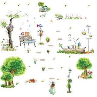 Combo 2 mẫu decal dán tường công viên làng quê