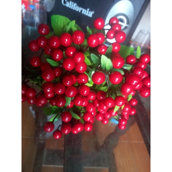 Cherry chùm 7 nhánh hàng đẹp cụm cherry giả 7 chùm quả trang trí nhà cửa