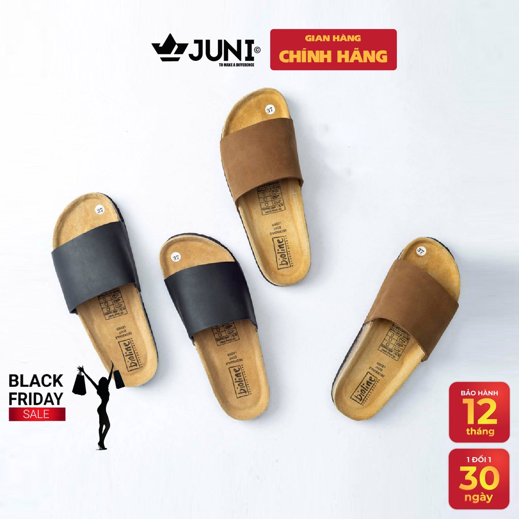 [DA BÒ THẬT] D05-Dép da sandal quai ngang Birken Bioline Unisex (Đế trấu) - Juni Store