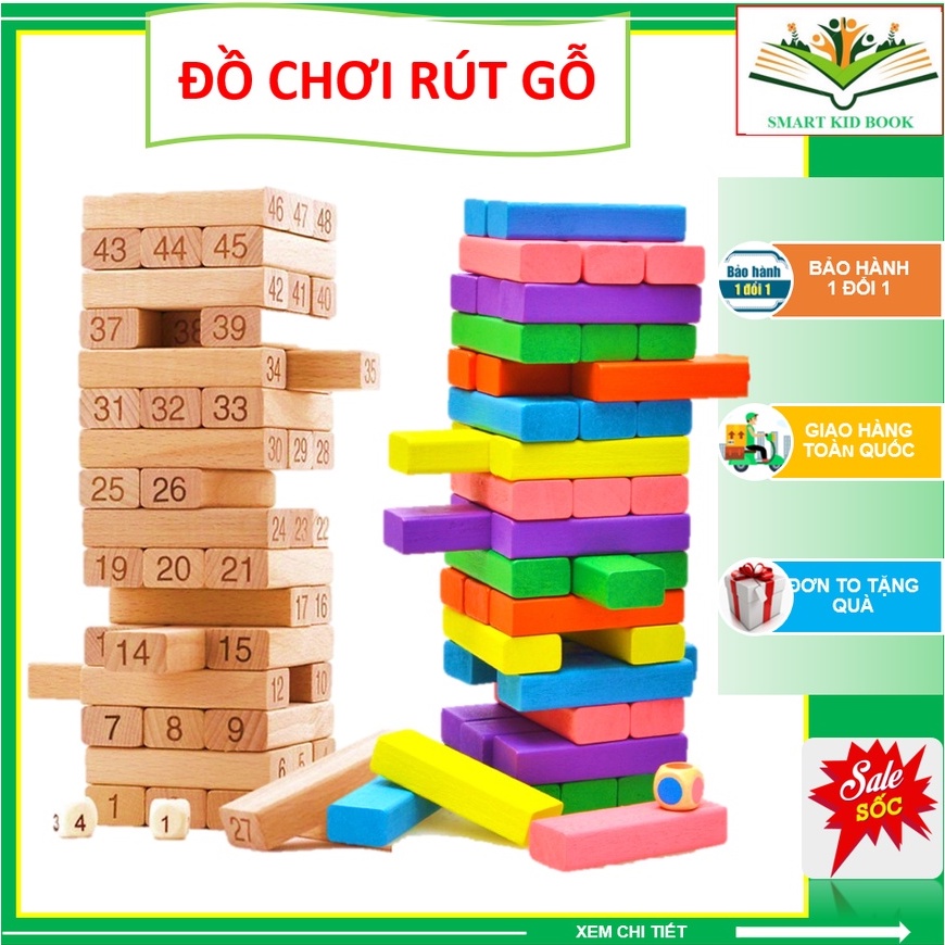 Bộ Đồ Chơi Rút Gỗ 48 Thanh Size Lớn In Số - Màu