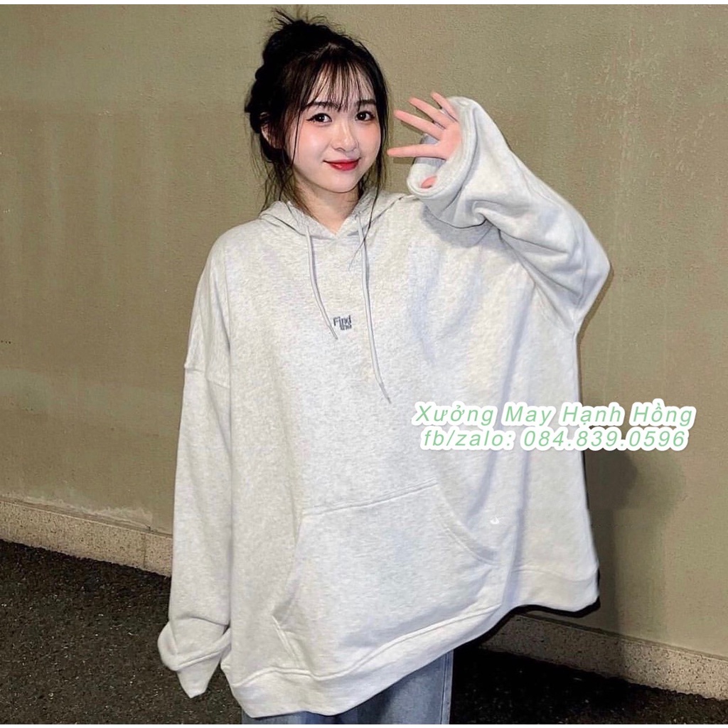 Áo nỉ xám, Áo hoodie nỉ có mũ form oversize kiểu dáng Hàn Quốc