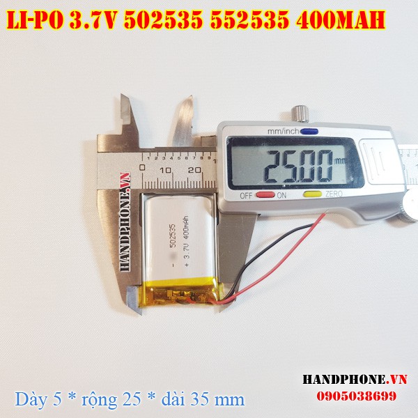 Pin Li-Po 3.7V 400mAh 502535 552535 (Lithium Polymer) cho loa Bluetooth, định vị GPS, máy ghi âm, đồng hồ, smartwatch