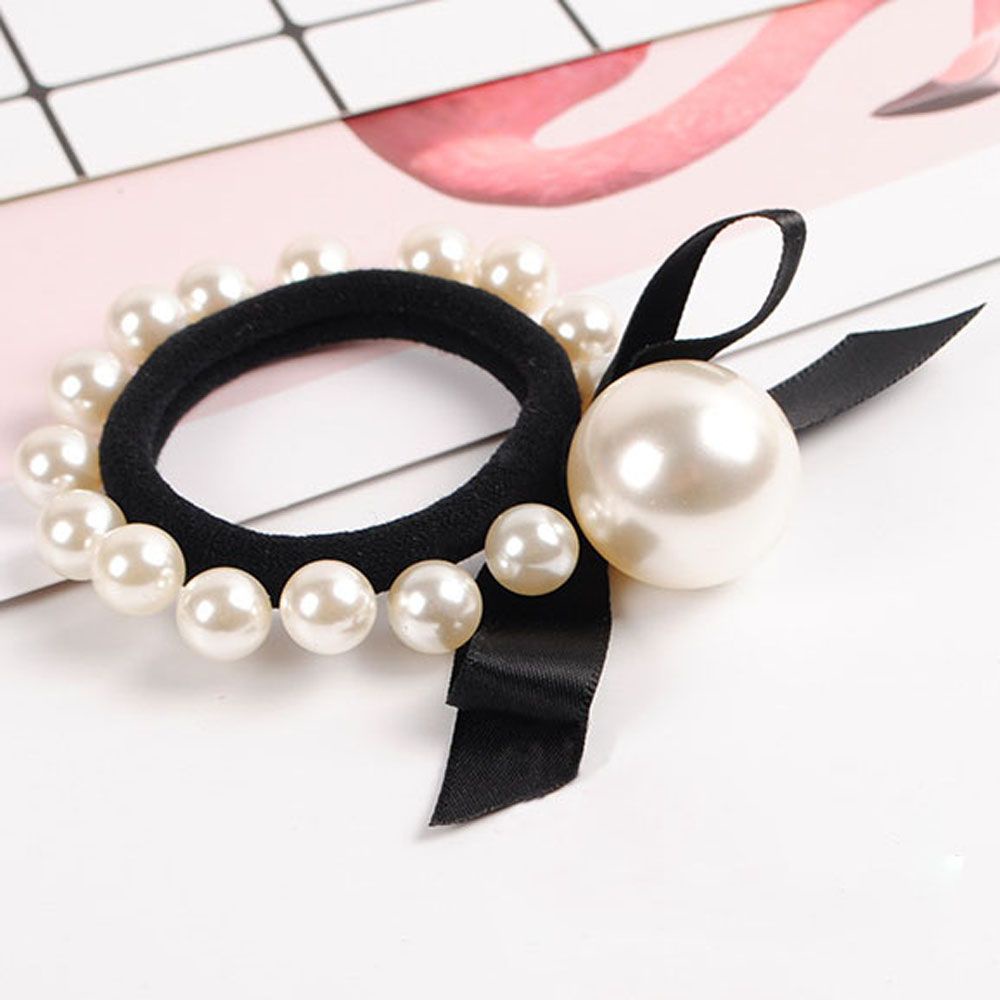 Dây Cột Tóc Ruy Băng Thắt Nơ Phối Ren Đính Ngọc Trai Nhân Tạo Phong Cách Hàn Quốc Cho Nữ