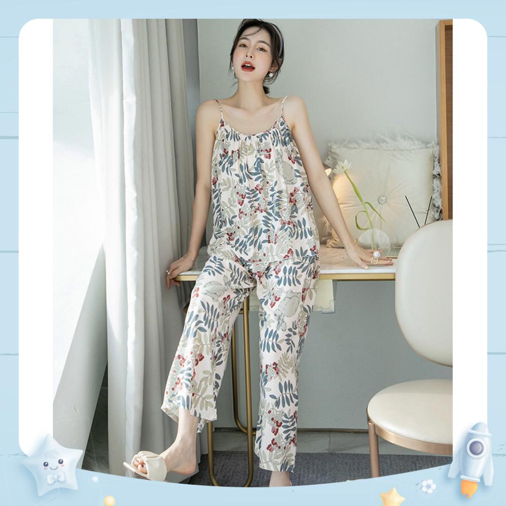 Bộ Đồ Mặc Nhà Hai Dây Quần Dài Vải Cotton Lụa 🥑 Đồ Mặc Nhà Cao Cấp Thoáng Mát Set Đồ Nữ