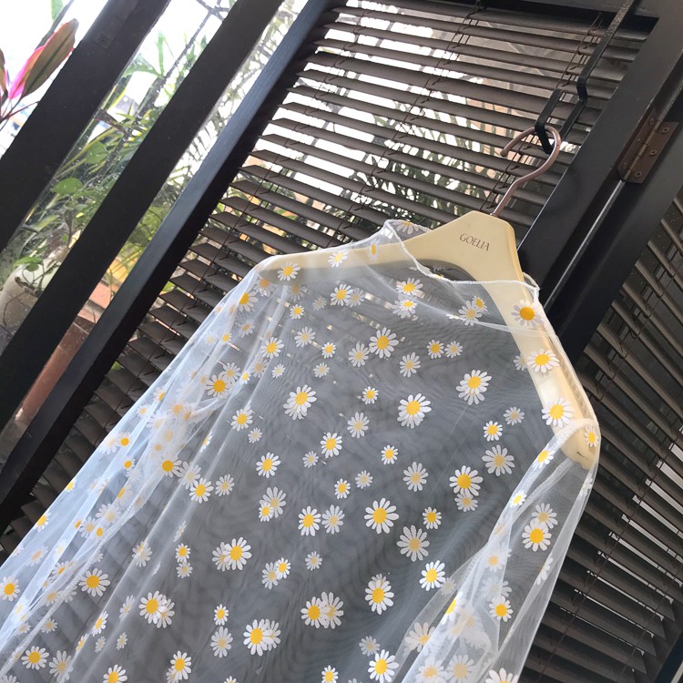 Womens Small Daisy Floral See Through Top Mesh Transparent Loose Korean Long Sleeve Sunscreen Shirt | BigBuy360 - bigbuy360.vn