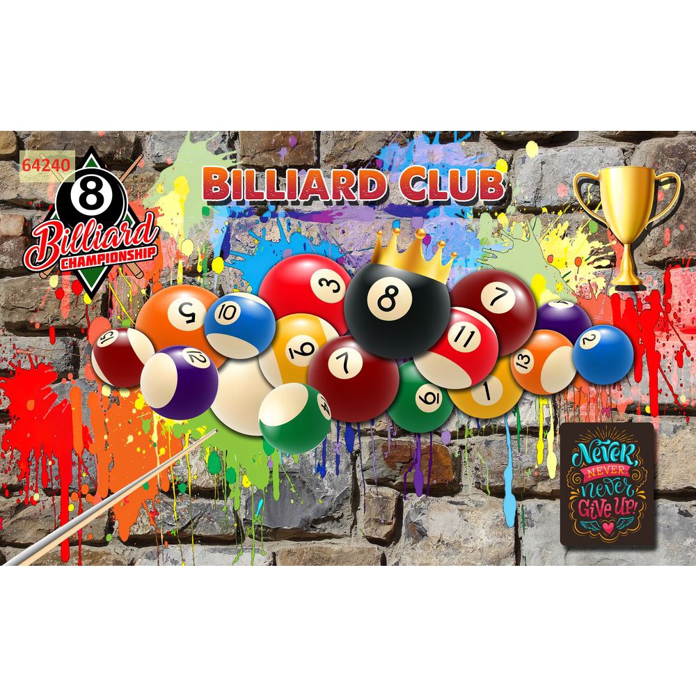 Tranh dán tường club bi-a bằng vải lụa 3D in theo kích thước yêu cầu