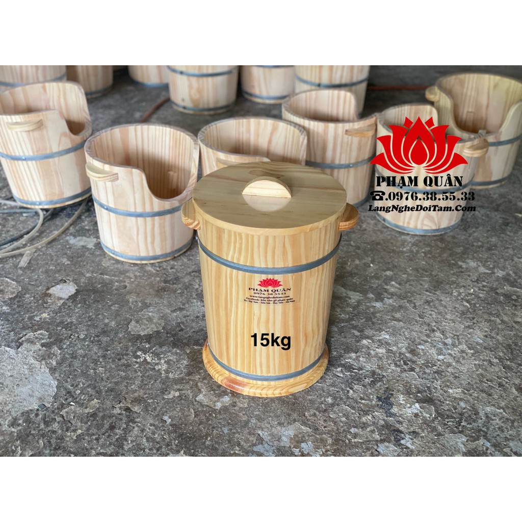 Thùng gỗ đựng gạo 10kg, thùng đựng gạo bằng gỗ phong thuỷ