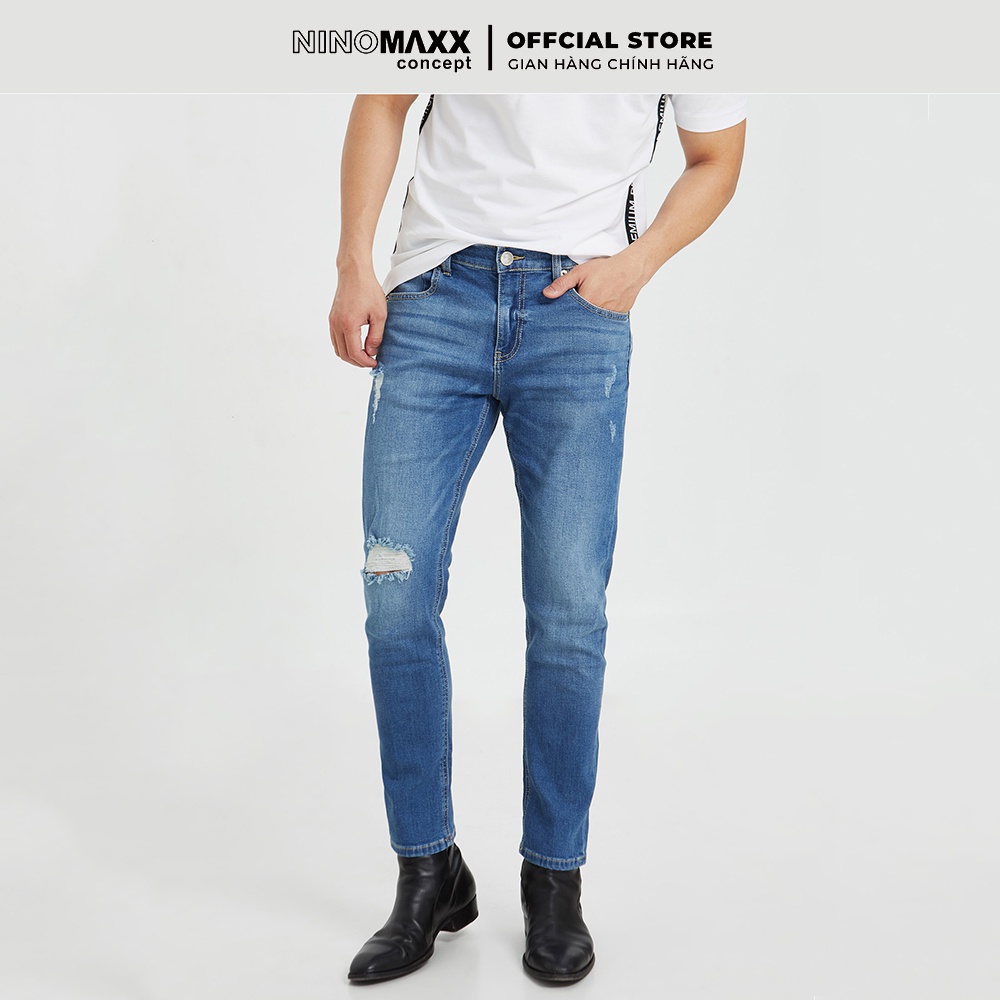Ninomaxx Quần jean thời trang nam dài chất liệu Cotton 1912070