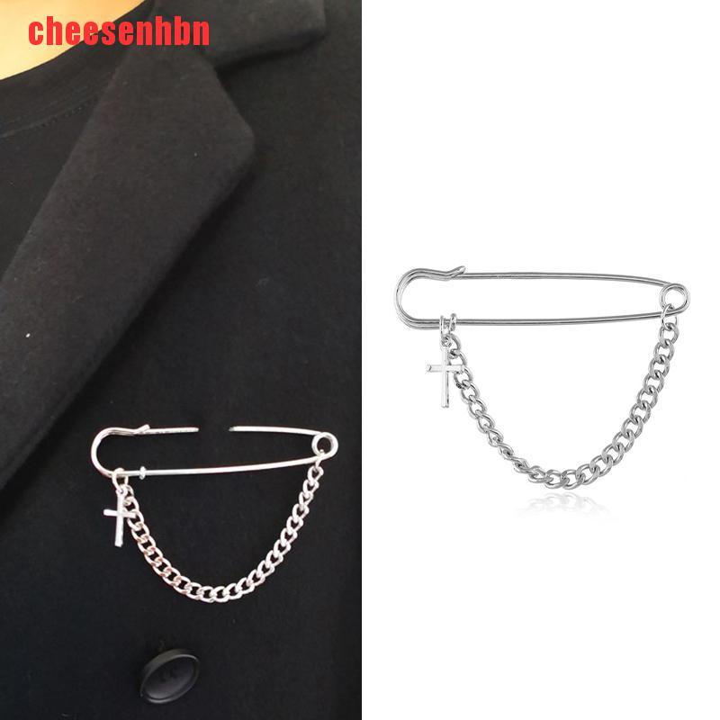[cheesenhbn]Fashion Retro Punk Pins Cross Brooch Chain Suit Decor Corsage Women Men Jewelry