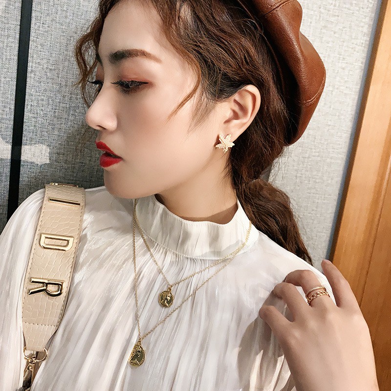 Bông tai họa tiết sao biển đính ngọc nhỏ tinh tế_M1228