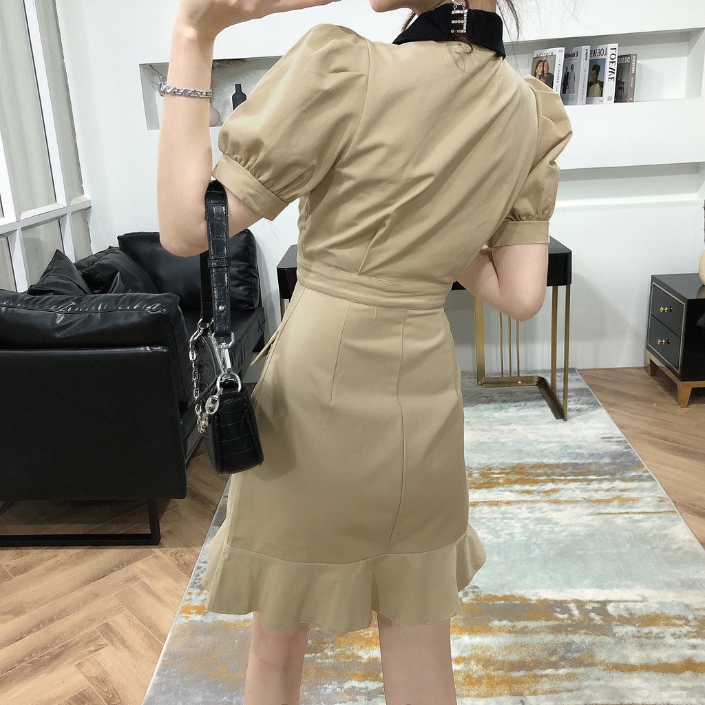 (ORDER) Váy sơ mi tay phồng cổ bẻ xòe đuôi cá ôm dáng style thanh lịch sang trọng công sở (MẪU _MỚI_2020)