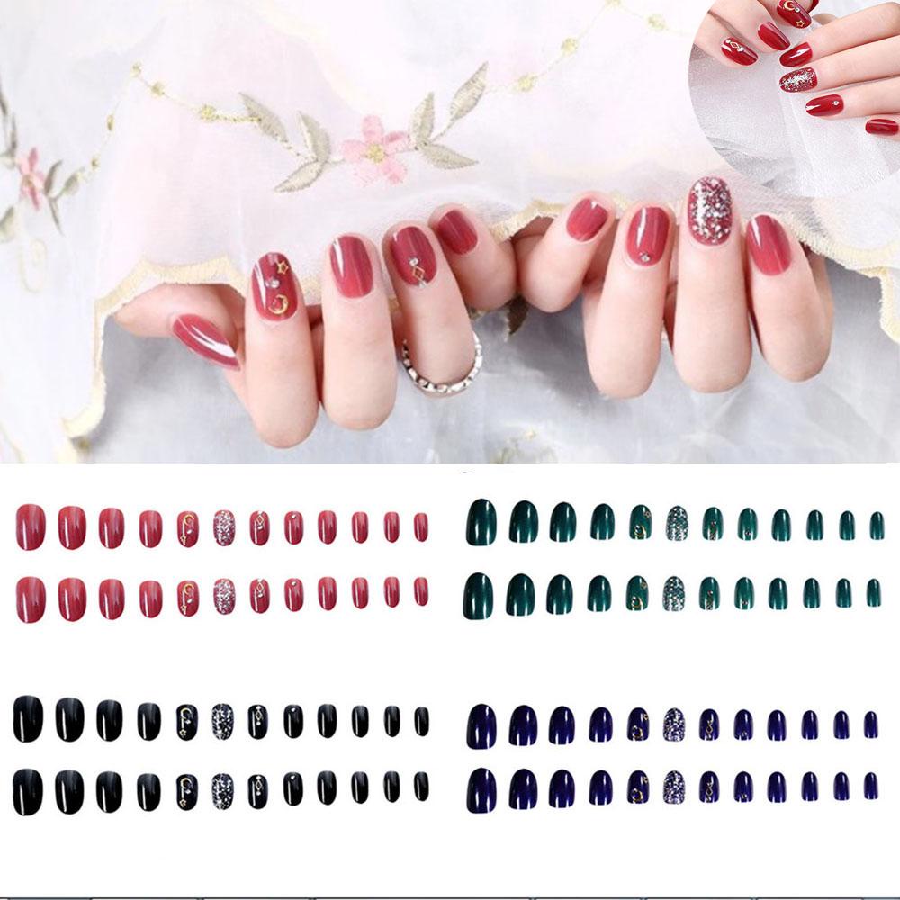 OCEANMAP Bộ Móng Tay Giả Đính Đá Lấp Lánh Kèm Keo Nhấn Che Phủ Toàn Diện