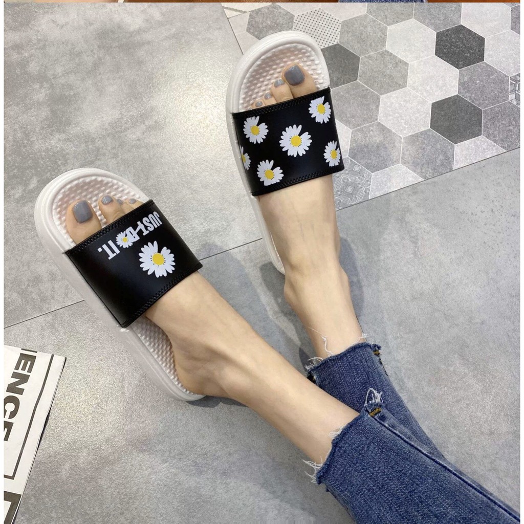 DÉP HOT TREND HOA CÚC CAO CẤP 2 MÀU TRẮNG ĐEN