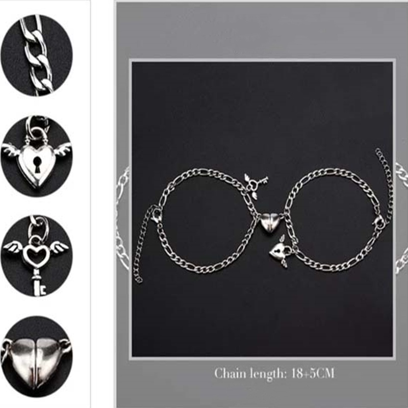 Set 2 vòng tay kim loại mặt hình trái tim thời trang độc đáo dành cho cặp đôi