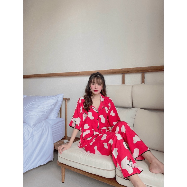 Bộ Pijama Nữ 4 Màu Áo Tay Ngắn Kết Hợp Quần Dài Chất Lụa Mềm Mát Form Rộng Mặc Thoải Mái [NEW UNISEX]