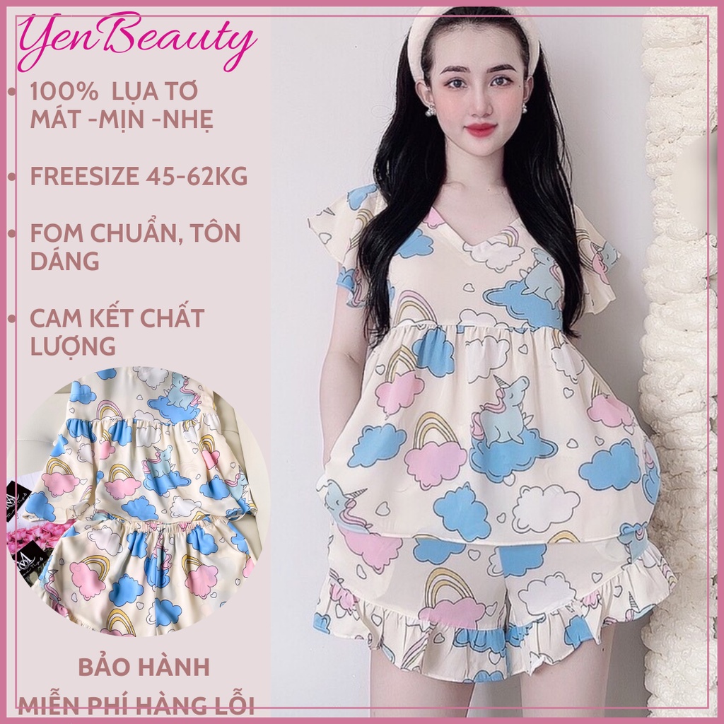 Đồ Bộ Lụa ManGo Đùi Mặc Ở Nhà Nữ - Bộ Quần Áo Ngủ Nữ Cộc Tay Mặc Nhà Mùa Hè Chất Mát, Nhiều Mẫu Dễ Thương, YENBEAUTY