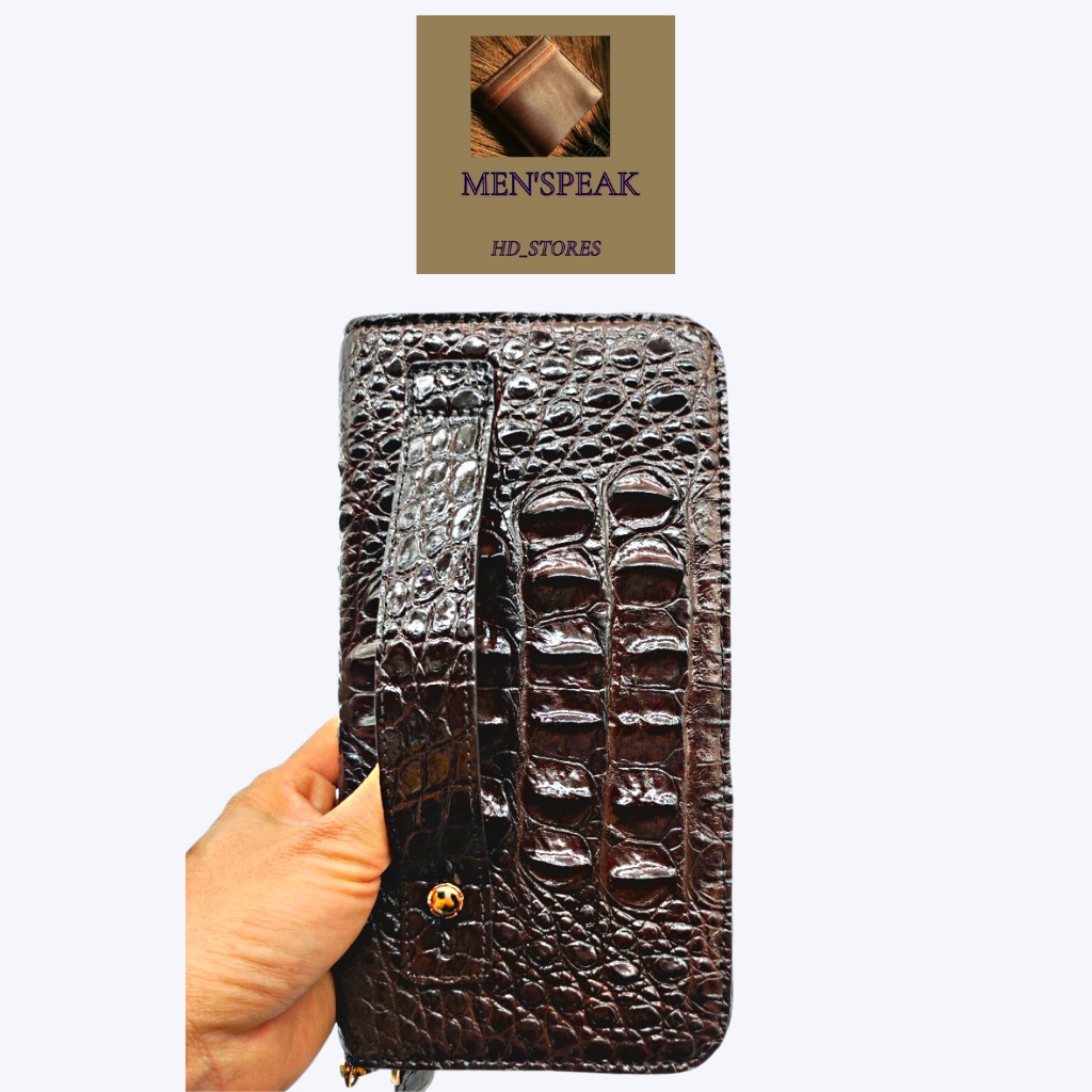 Ví da cá sấu nam, ví cầm tay  da cá sấu 1 khóa.