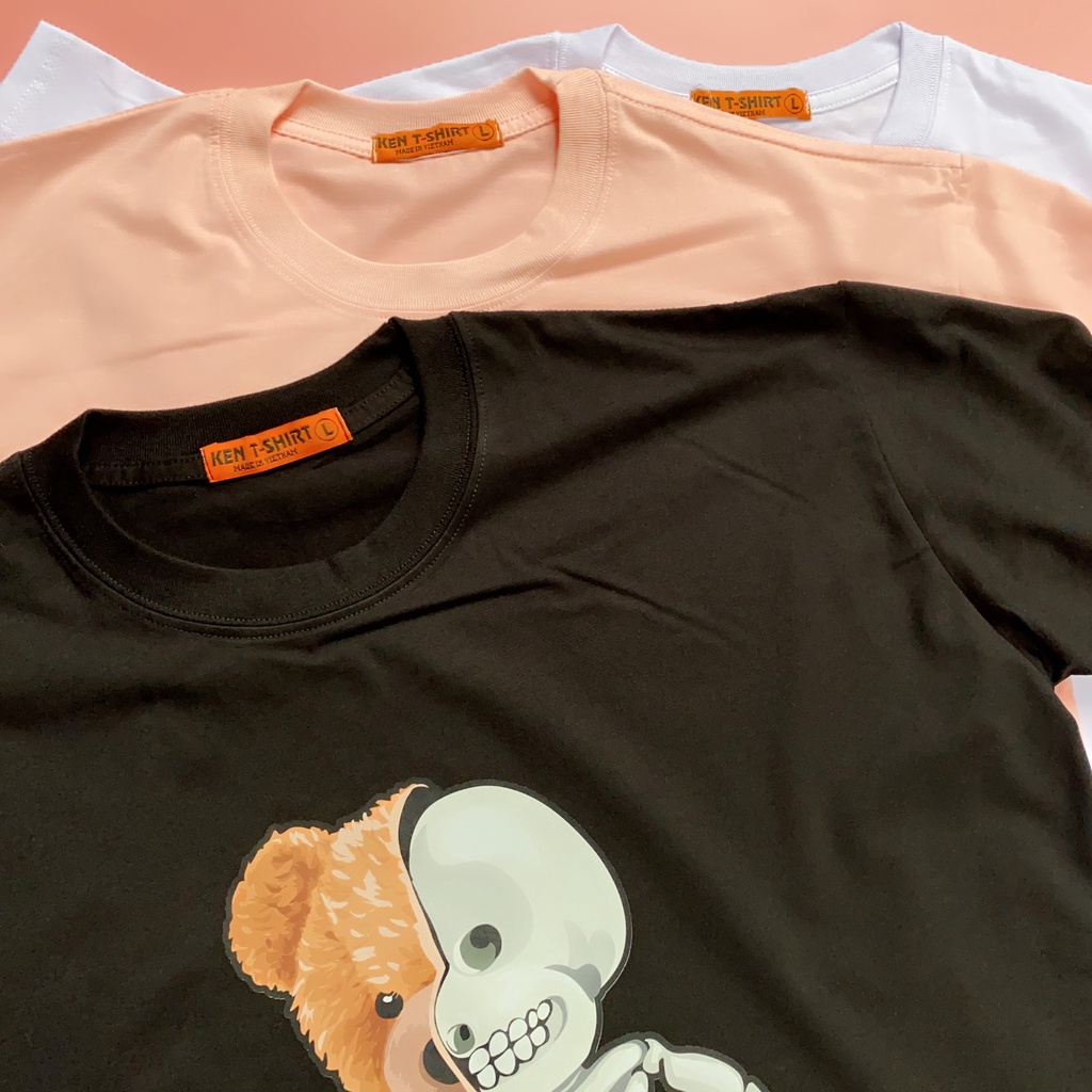 Áo thun tay lỡ HY KOREA nam nữ form rộng unisex Cotton 75% in hình Gấu xương DC208.