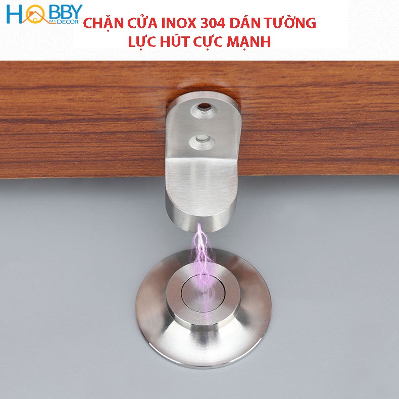 Chặn cửa dán sàn gạch men HOBBY Home Decor CC5 Inox 304 nam châm cực mạnh- kèm keo dán 3M và đinh ốc