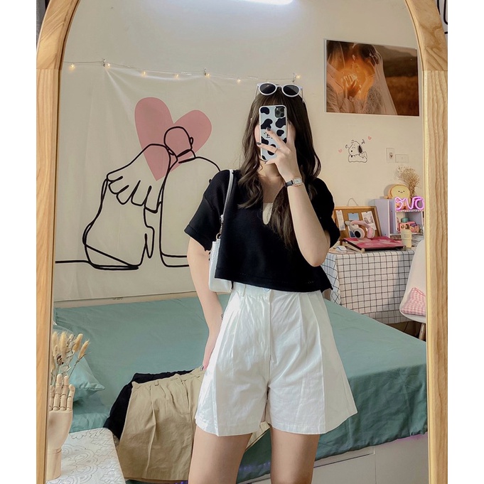 Quần short kaki vintage kèm belt
