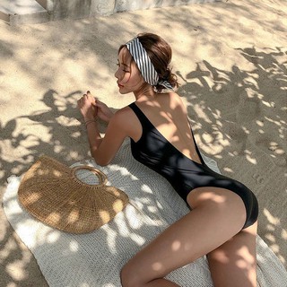 Monokini nữ đen lưng khoét chữ V