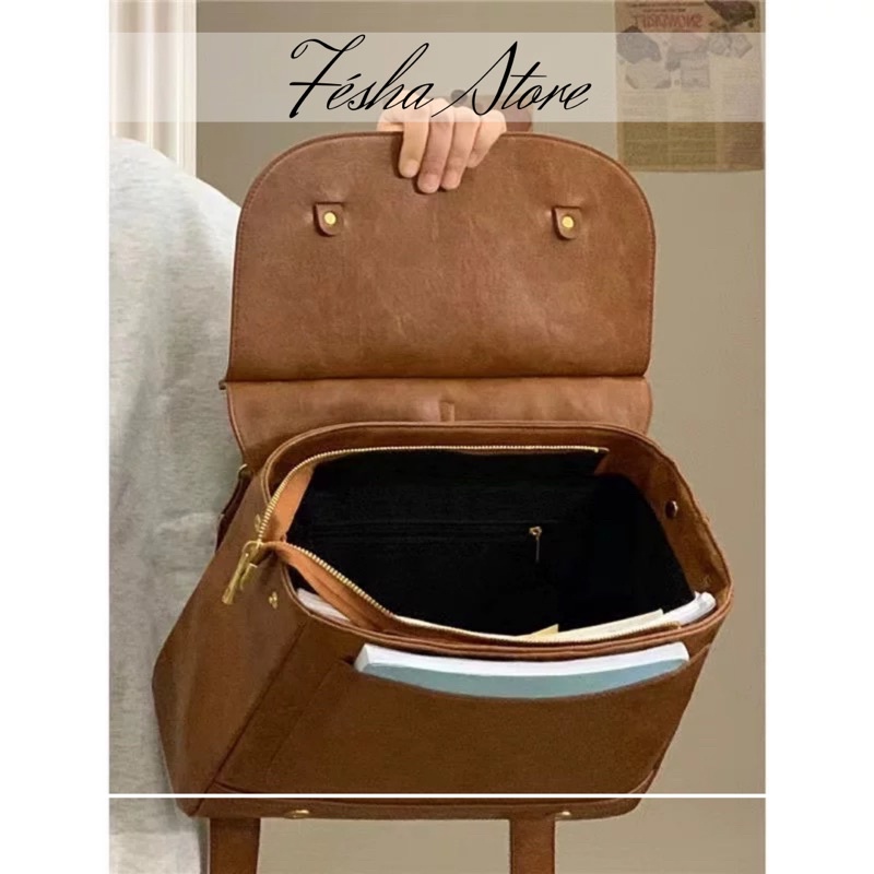 Balo da màu nâu Vintage_đeo 2 kiểu/ form lớn tiện dụng_ vừa lap 13.6 inch
