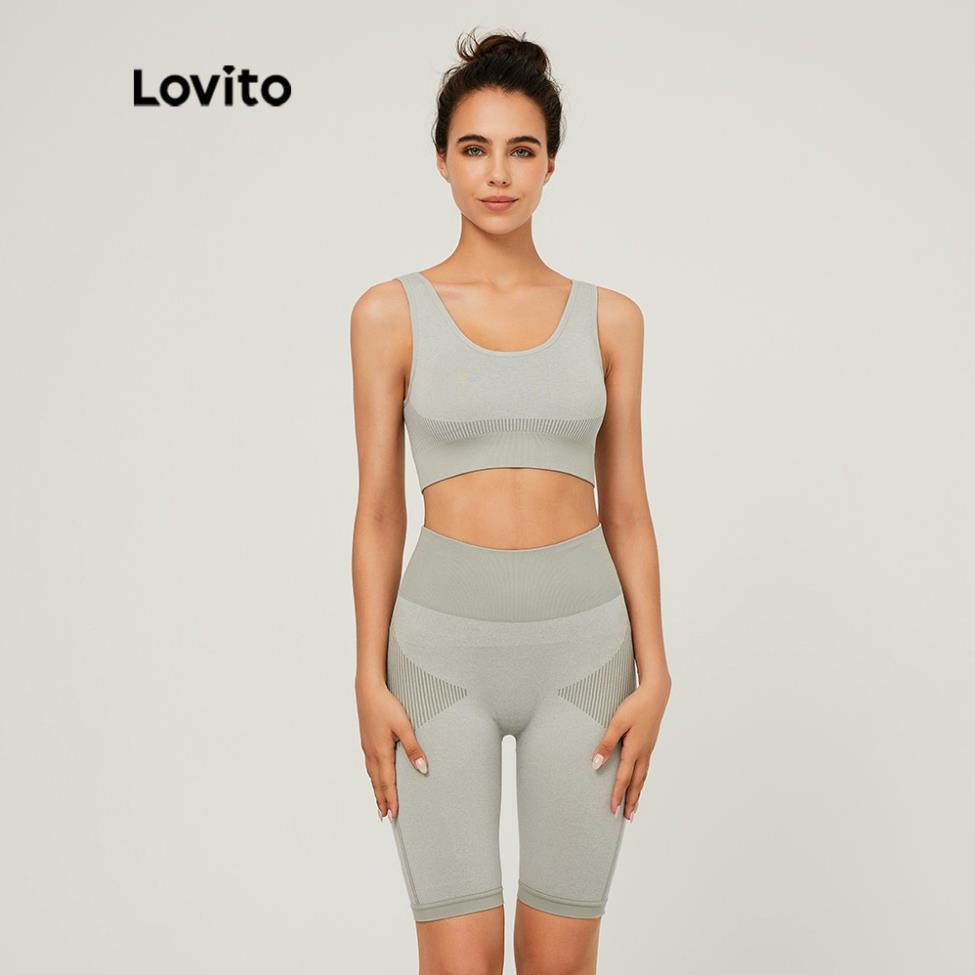 Bộ đồ thể thao Lovito cổ chữ U không tay dáng ôm màu trơn chất lượng cao L03119 (màu xám) ❕