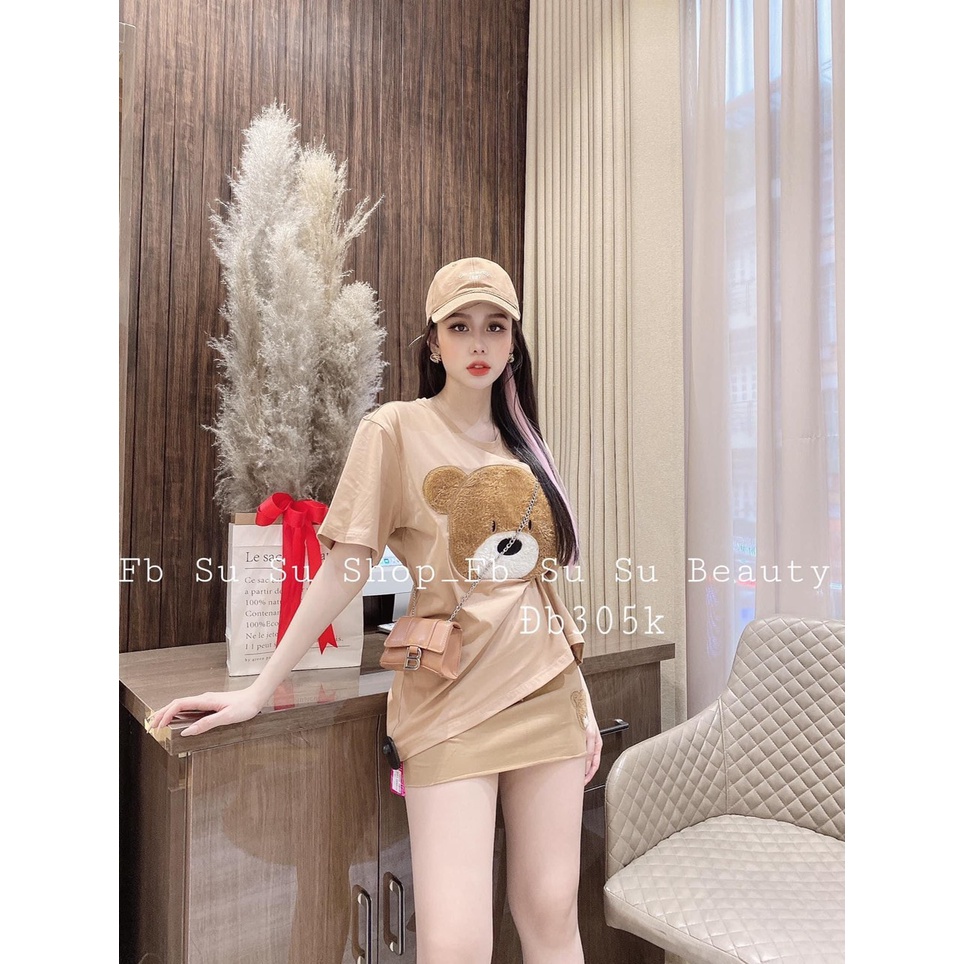 Set chân váy gấu cotton thêu nổi TH114
