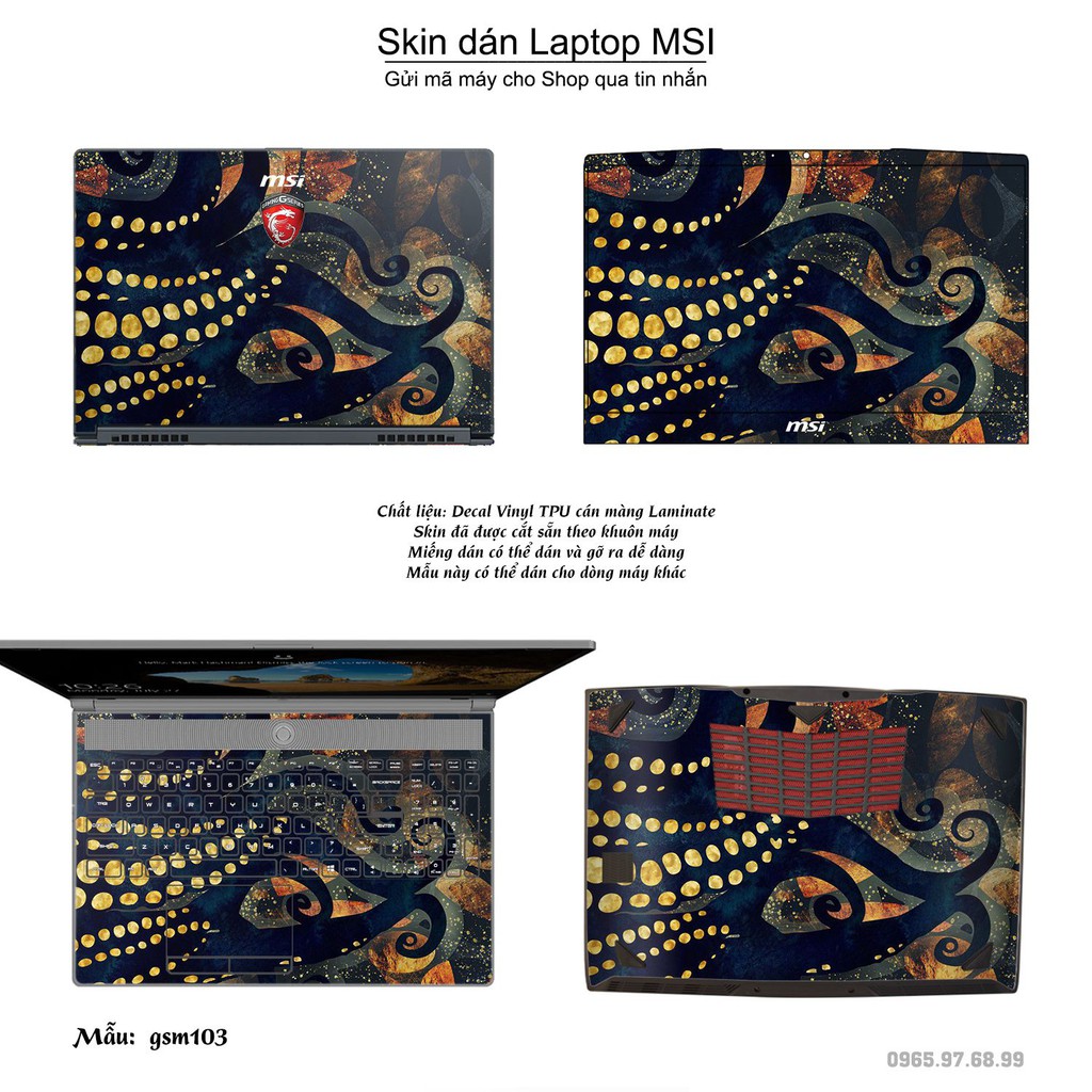 Skin dán Laptop MSI in hình sơn mài (inbox mã máy cho Shop)