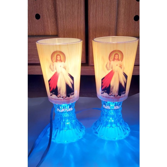 BỘ ĐÈN LY ĐIỆN 18CM THỦY TINH - ĐỒ THỜ CÔNG GIÁO có in hình Chúa