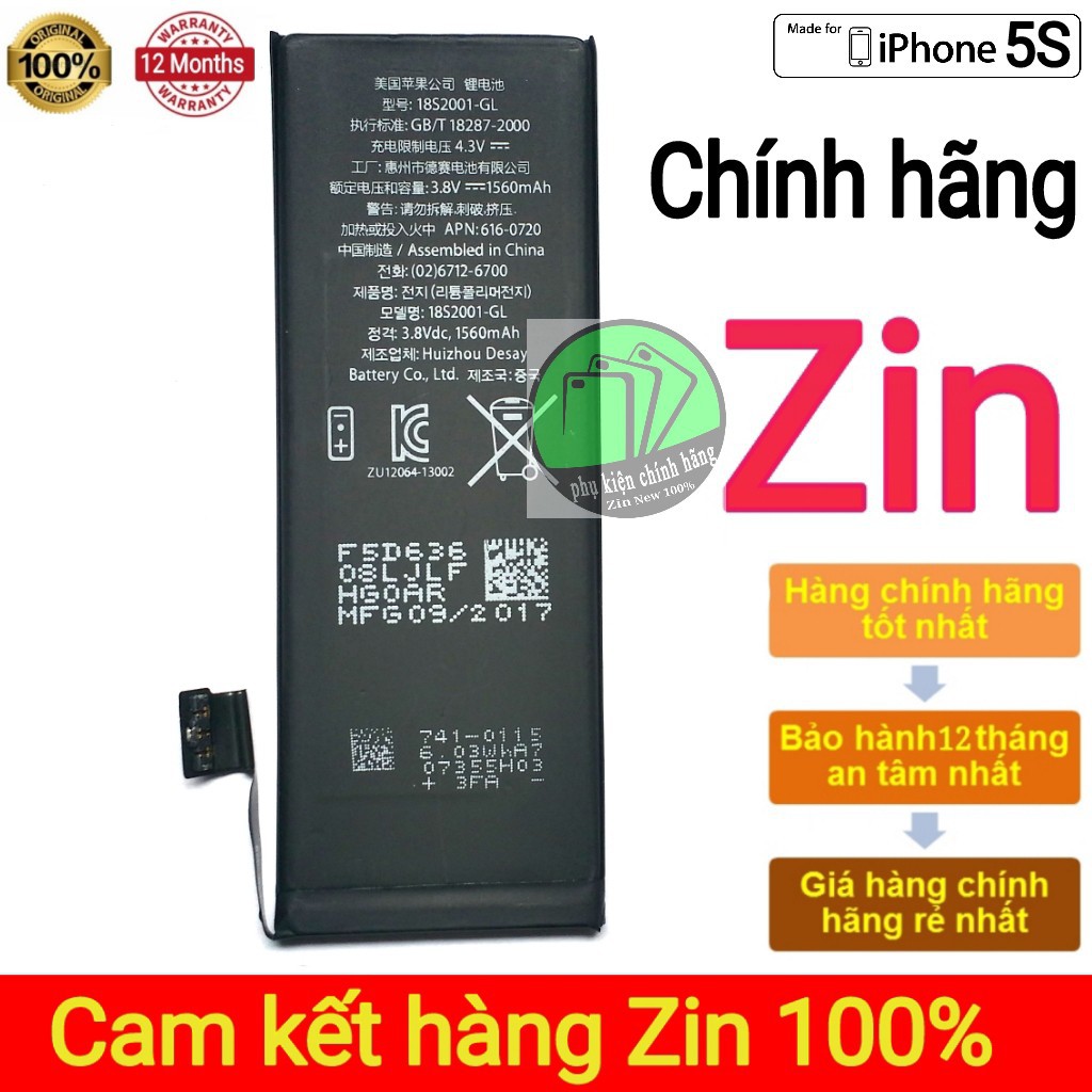 PIN IPHONE 5S APPLE dung lượng chuẩn 1560mAh Chính hãng