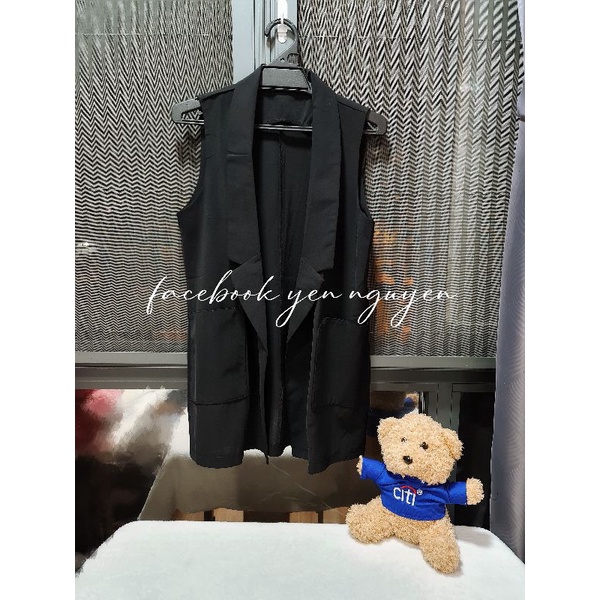 ⤑Áo Gile cổ vest dáng dài màu đen⤑Chưa sử dụng/size