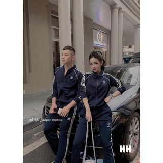 Set Bộ Das Đôi Nam Nữ Màu Xanh Than Chạy Kẻ Sọc Trắng