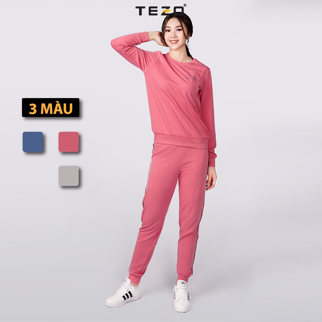 Set đồ nữ thu đông TEZO, bộ nỉ trơn ba màu vải cotton mềm mại tôn dáng mã 2110ANOT03