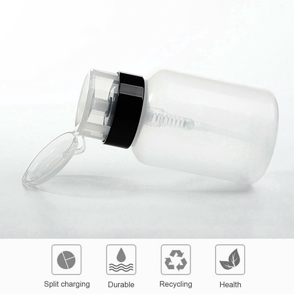 200ml Plastic Empty Nail Polish Remover Bottle/ Reusable Transparent Anti-cracking Press Pumping Dispenser/ Nail Art UV Gel Cleaner