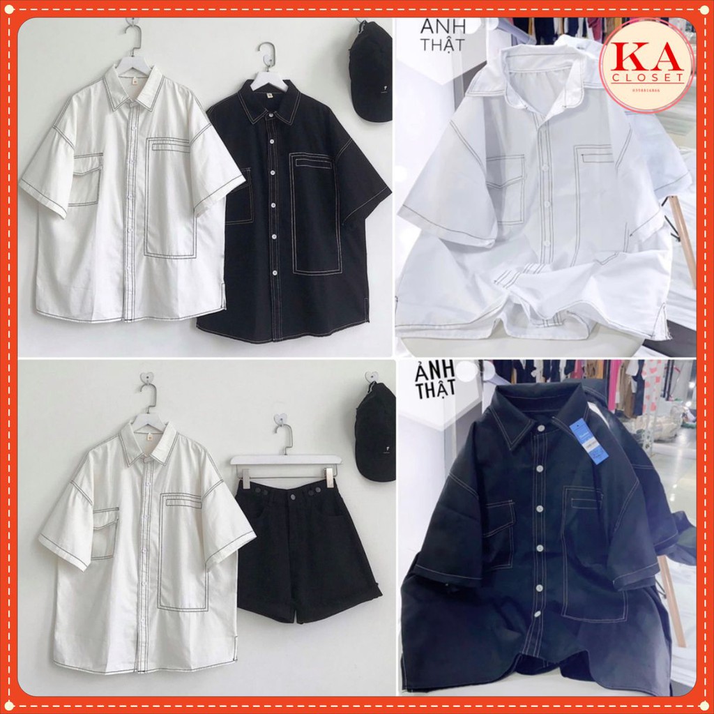 Sơ mi chỉ nổi ô vuông KA Closet chất thô dầy from dài rộng, unisex nam nữ mặc được, phong cách Hàn quốc, hot