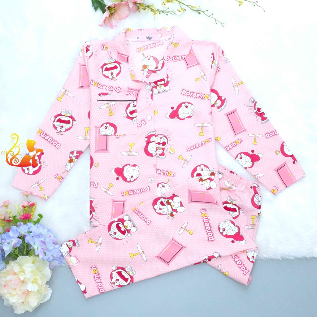 Đồ Bộ Mặc Nhà "Chú mèo máy - Bánh rán" Pijama Kate Thái Tay Dài - Từ 38kg - 48kg - Size12.