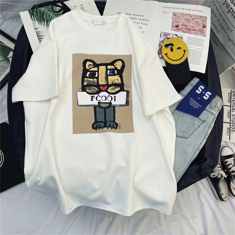 Áo thun SUXI cổ tròn ngắn tay dáng rộng in họa tiết phong cách Hàn Quốc thời trang hè đơn giản cho nữ