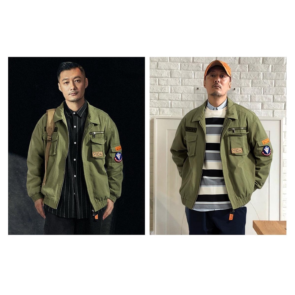 Áo Khoác bomber Nhiều Túi Phong Cách retro Nhật Bản Cho Nam