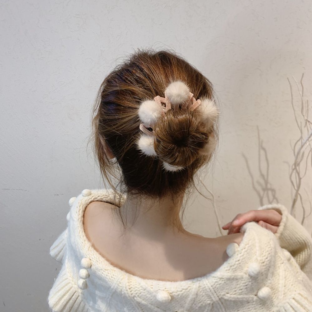 Dây buộc tóc bằng nhung đính bóng lông phong cách Hàn Quốc thanh lịch sáng tạo cho nữ
