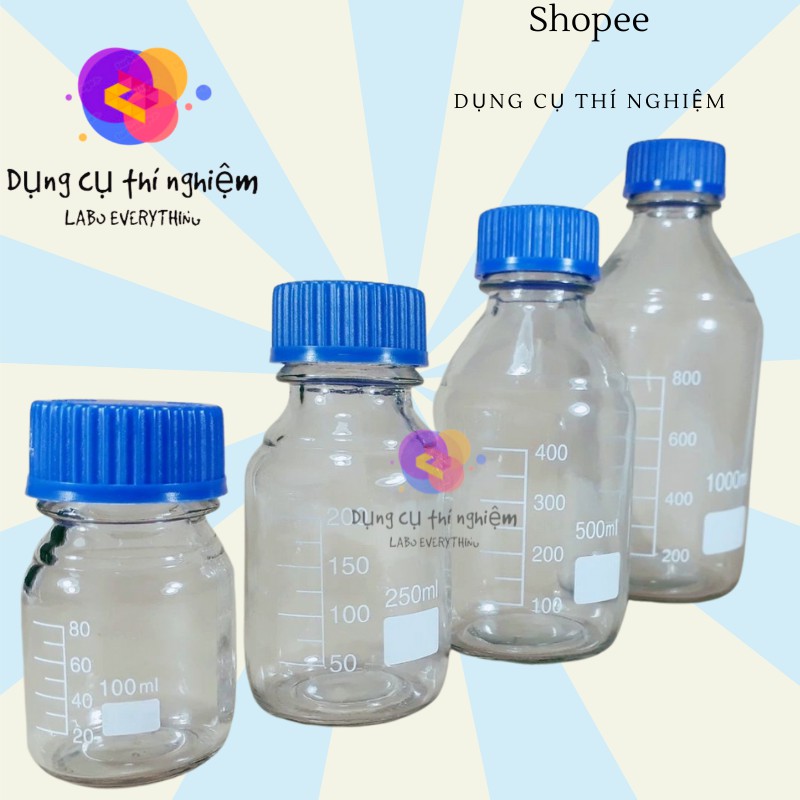 Chai trung tính trắng nắp vặn xanh, chai trung tính nắp vặn xanh, chai trắng nắp vặn GL45, chứa dung dịch