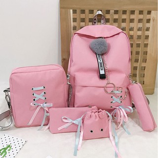 [CÓ HÌNH THẬT] Set Balo 5 món phối dây nơ CAO CẤP